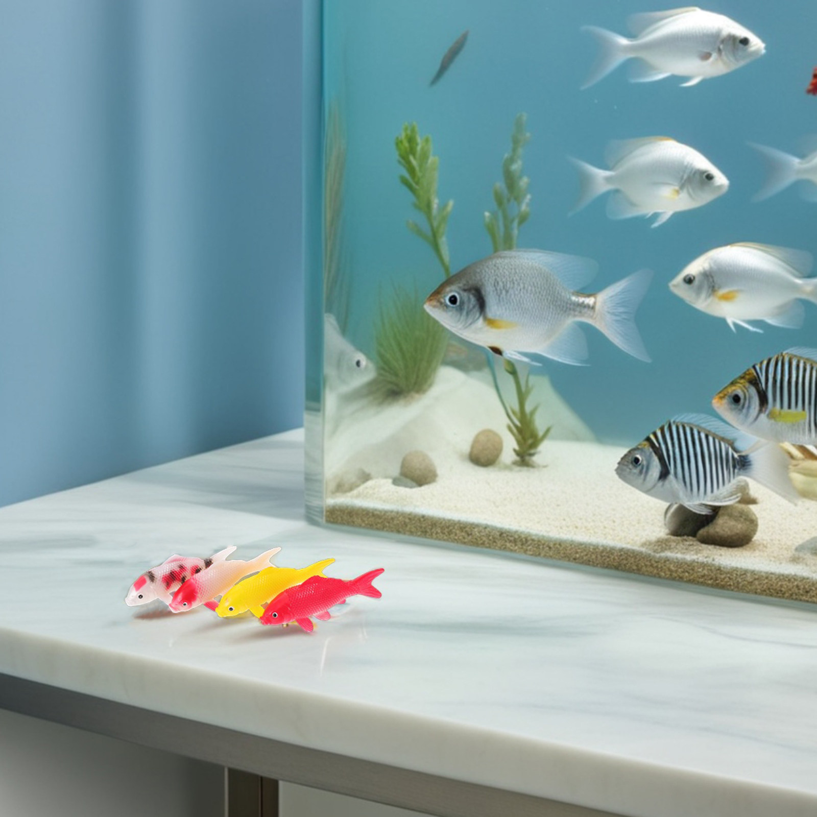 Aquarium Fish Japanese - 4 Stück realistische Mini-Koi-Goldfisch-Aquariumdekorationen aus weichem